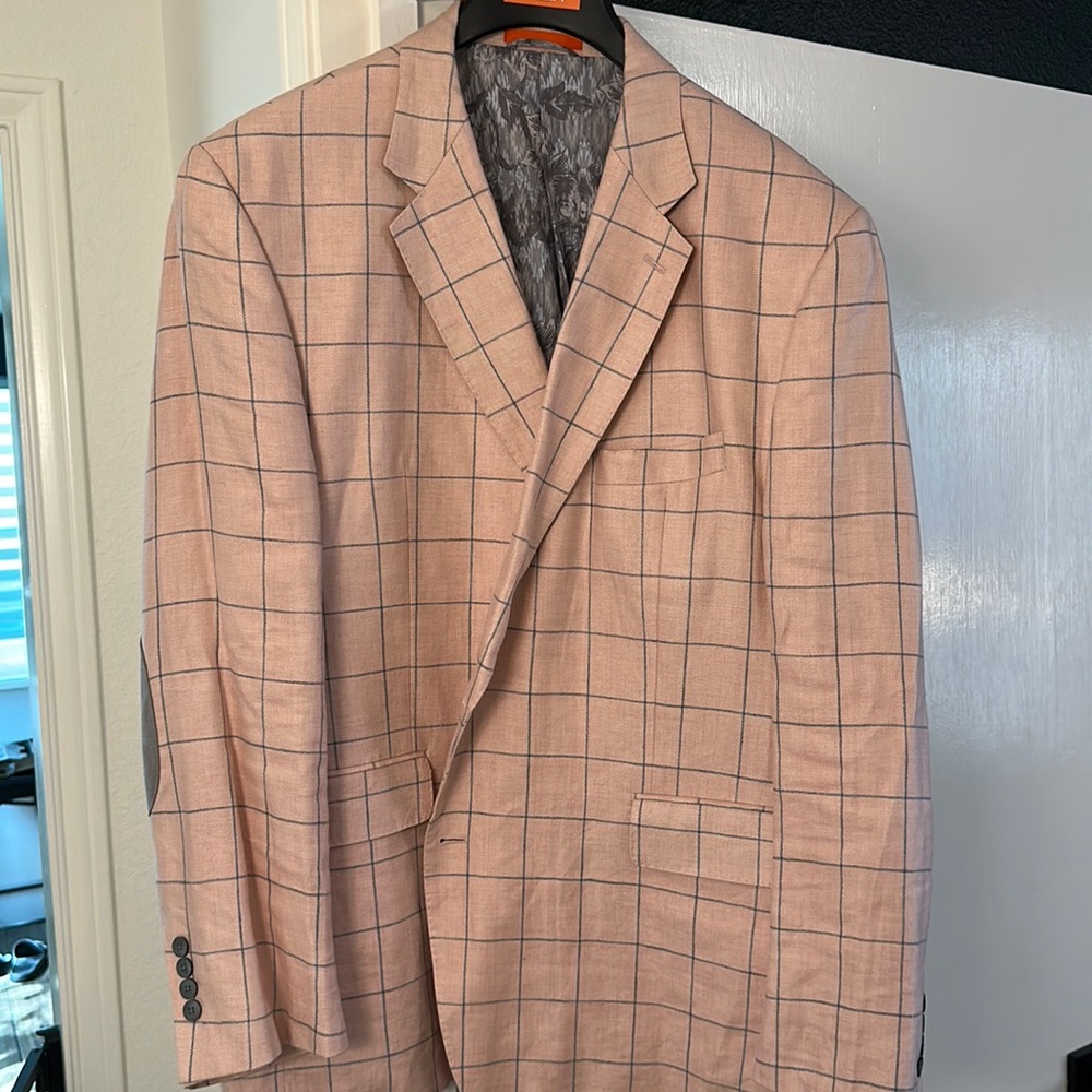 Tallia - Men’s Blazer - Pink Windowpane Linen - Size 50R